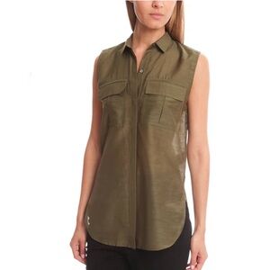Helmut Lang Olive Green Sleeveless Utility Button-Up Shirt Size P